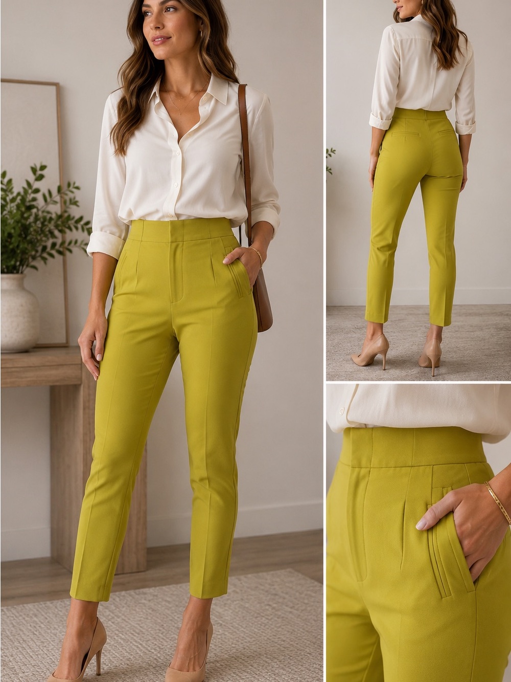 Banana Republic Chartreuse Straight Leg High-Waist Pants